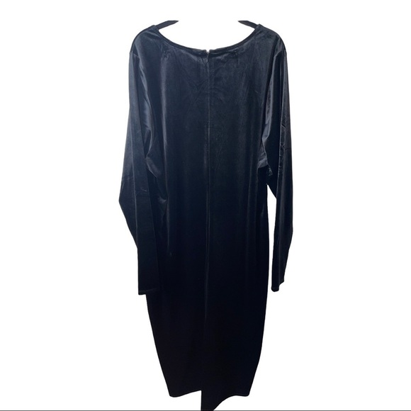 NEW GOOD AMERICAN Black Deep V Neck Velvet Bodycon Midi Dress Size 6/3XL - Picture 9 of 12